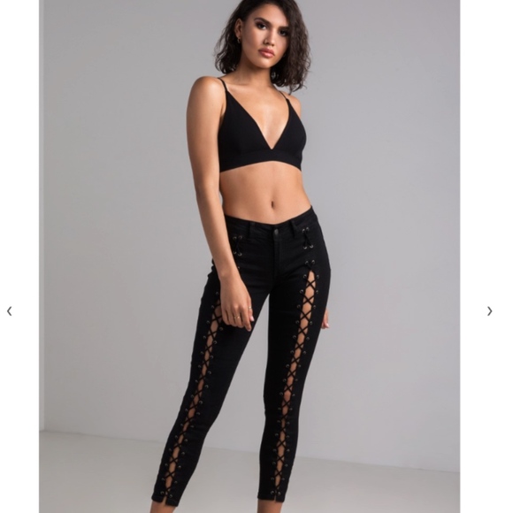 LACE IT UP Loretta Low Rise - Black Skinny Jeans - Picture 6 of 8